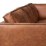 Canapé d’angle FORT DODGE avec ottomane Aspect cuir vieilli - Microfibre Yaka: Cognac - Méridienne longue à droite (vue de face) - Sans fonction couchage