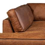 Canapé d’angle FORT DODGE avec ottomane Aspect cuir vieilli - Microfibre Yaka: Cognac - Méridienne longue à gauche (vue de face) - Sans fonction couchage