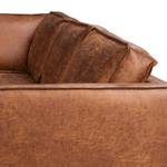 Ecksofa FORT DODGE mit Ottomane Antiklederlook - Microfaser Yaka: Cognac - Ottomane davorstehend links - Ohne Schlaffunktion