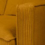 Canapé d’angle FORT DODGE avec ottomane Velours côtelé Poppy: Jaune moutarde - Méridienne longue à gauche (vue de face) - Sans fonction couchage