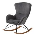 Fauteuil à bascule Ikorn Fourrure synthétique - Métal / Chêne - Gris foncé / Noir - Gris foncé - Chêne