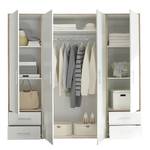 Armoire à portes battantes Zajak Blanc / Imitation chêne de Sonoma - Largeur : 206 cm