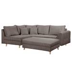 Ecksofa Meyford Cordstoff Lola: Espresso - Ottomane davorstehend links - Mit Hocker