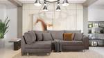 Ecksofa Meyford Cordstoff Lola: Espresso - Ottomane davorstehend links - Mit Hocker