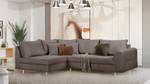 Ecksofa Meyford Cordstoff Lola: Espresso - Ottomane davorstehend links - Mit Hocker