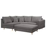 Ecksofa Meyford Cordstoff Lola: Grau - Ottomane davorstehend links - Mit Hocker