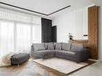 Ecksofa Meyford Cordstoff Lola: Grau - Ottomane davorstehend links - Mit Hocker