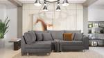 Ecksofa Meyford Cordstoff Lola: Grau - Ottomane davorstehend links - Mit Hocker