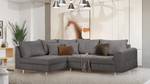 Ecksofa Meyford Cordstoff Lola: Grau - Ottomane davorstehend links - Mit Hocker