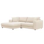 Hoekbank LAYAA met chaise longue Geweven stof Saia: Beige - Breedte: 238 cm - Longchair vooraanzicht links