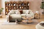 Hoekbank LAYAA met chaise longue Corduroy Snor: Beige - Breedte: 238 cm - Longchair vooraanzicht links