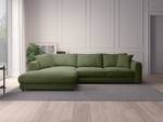 Hoekbank LAYAA met chaise longue Corduroy Snor: Groen - Breedte: 286 cm - Longchair vooraanzicht links