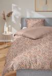 Parure de lit en satin brillante Leaves Coton - Rose - 155 x 220 cm + oreiller 80 x 80 cm