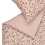 Parure de lit en satin brillante Leaves Coton - Rose - 135 x 200 cm + oreiller 80 x 80 cm