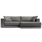 Ecksofa Grety mit Wechselbezug Webstoff Stormy: Dunkelgrau - Longchair davorstehend rechts