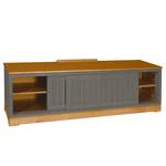 Meuble TV Casares cannelé avec  insert Pin massif - Gris/Pin marron - Largeur : 166 cm