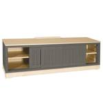 Meuble TV Casares cannelé avec  insert Pin massif - Gris/Pin crème - Largeur : 166 cm