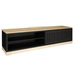 Meuble TV Casares cannelé Pin massif - Noir / Pin crème - Largeur : 206 cm