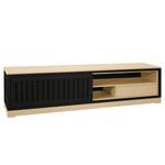 Meuble TV Casares cannelé avec  insert Pin massif - Noir / Pin crème - Largeur : 206 cm