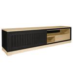 Meuble TV Casares cannelé avec  insert Pin massif - Noir / Pin crème - Largeur : 206 cm