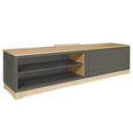 Meuble TV Casares lisse avec  insert Pin massif - Gris/Pin crème - Largeur : 206 cm