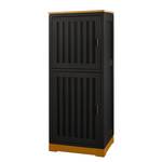 Buffet haut Casares cannelé Pin massif - Noir/Pin marron - 2 porte - Butoir à gauche - Sans