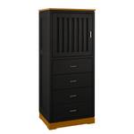 Highboard Casares geribbeld massief pijnboomhout - Zwart / Pijnboomhout bruin - 1 deur - Scharnieren links - 4