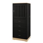 Highboard Casares geribbeld massief pijnboomhout - Zwart/crèmekleurig pijnboomhout - 1 deur - Scharnieren rechts - 4