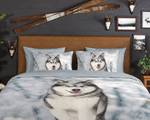 Biber-Bettwäsche Husky Baumwolle - Grau - 140 x 200/220 cm + Kissen 70 x 60 cm