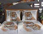 Bevertien beddengoed Snow Tiger katoen - lichtgrijs - 155x200cm + kussen 80x80cm