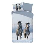 Parure en flanelle de coton Snowhorses Coton - Gris - 140 x 200/220 cm + oreiller 70 x 60 cm