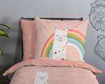 Renforcé beddengoed Llama katoen - roze - 135x200cm + kussen 80x80cm