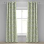 Rideaux à œillets Leaves - Lot de 2 Polyester - Blanc / Vert - Hauteur : 245 cm