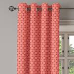 Gordijn met ringen Bloemen Rood 2 stuk polyester - koraalkleurig - Hoogte: 175 cm