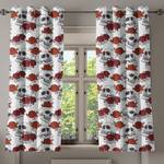 Gordijn met ringen Skull Rose set van 2 polyester - donkergrijs/rood - Hoogte: 175 cm