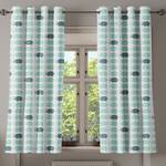 Gordijn met ringen Elephant set van 2 polyester - turquoise/wit - Hoogte: 175 cm