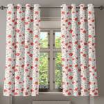 Gordijn Landhuis Bloemen set van 2 polyester - wit/rood - Hoogte: 175 cm