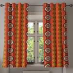 Gordijn met ringen Ruiten set van 2 polyester - geel/oranje - Hoogte: 175 cm