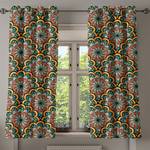 Gordijn met ringen Mandala Flowers 2 stk polyester - rood/groen/geel - Hoogte: 175 cm