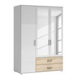 Armoire à portes battantes Insull Blanc / Imitation chêne de Sonoma - Largeur : 125 cm - 2 miroir