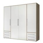 Armoire à portes battantes Snokomo Blanc / Imitation chêne San Remo - Largeur : 206 cm