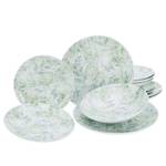 Service de vaisselle Home Tropical Porcelaine - Blanc / Vert - 12 éléments