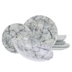 Service de vaisselle Home Marmor Porcelaine - Blanc / Gris - 12 éléments