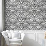 Papier peint White Damask PVC - Blanc / Noir - Hauteur : 90 cm