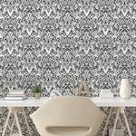 Behang White Damask PVC - wit/zwart - Hoogte: 90 cm