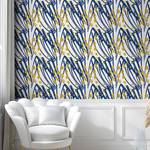 Behang Mustard PVC - blauw/geel - Hoogte: 180 cm