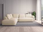 Ecksofa YVA mit Ottomane Webstoff Saia: Beige - Longchair davorstehend links