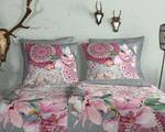 Parure en flanelle de coton Inaya Coton - Gris / Rose vif - 135 x 200 cm + oreiller 80 x 80 cm