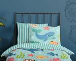 Parure de lit en coton renforcé Ocean Coton - Bleu lagon - 140 x 200 cm + coussin 90 x 70 cm