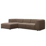 Hoekbank ALON met chaise longue Geweven stof Belana: Taupe - Longchair vooraanzicht links